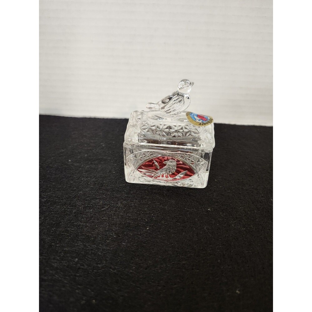 Vintage Hofbauer Red BYRDES Bird Lidded Crystal Trinket Box Jewelry Box Germany